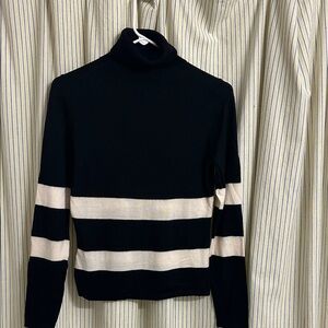 Ann Taylor Black and Cream Striped Turtleneck Sweater